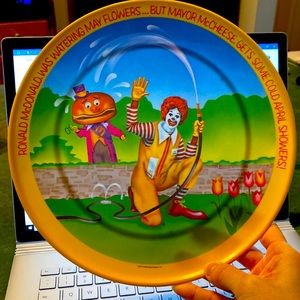 COPY - Vintage Ronald McDonald and Mayor McCheese April showers dinner plate.